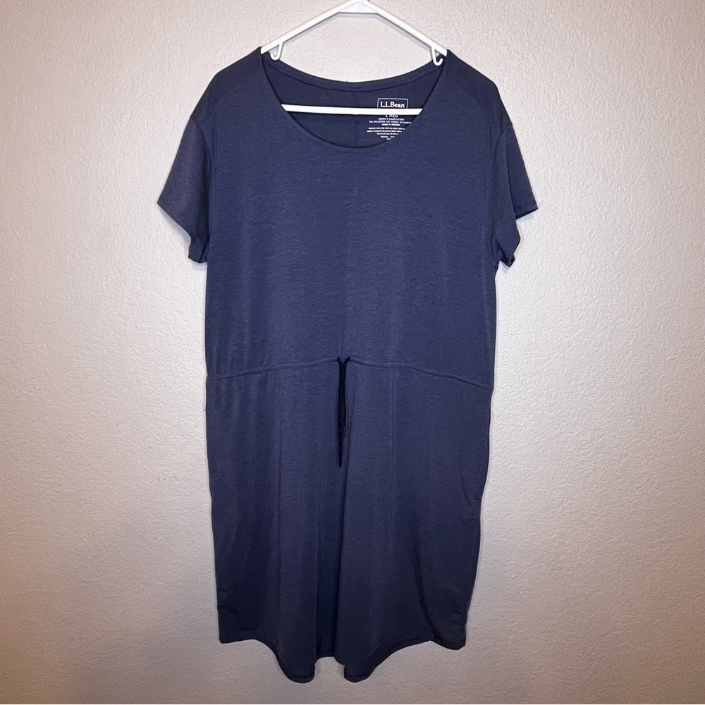 L.L. Bean Blue Short Sleeve T-Shirt Travel Midi Dress With Pockets Size Large